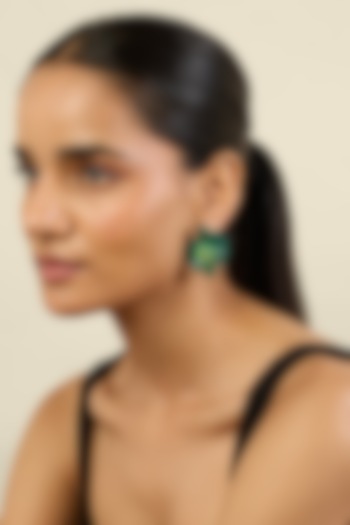 Black Rhodium Finish Crystal Zirconia & Green Stone Stud Earrings by Isharya at Pernia's Pop Up Shop