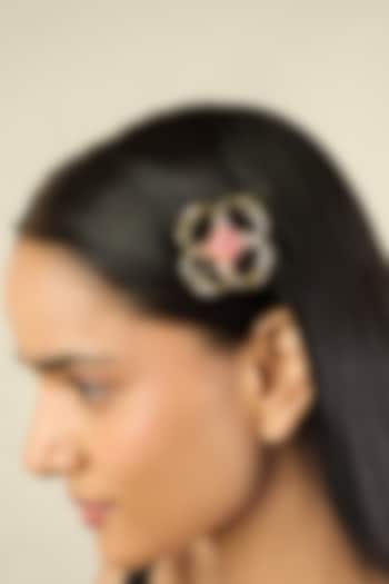 Gold Plated Crystal Zirconia & Pink Synthetic Stone Hair Clip by Isharya at Pernia's Pop Up Shop