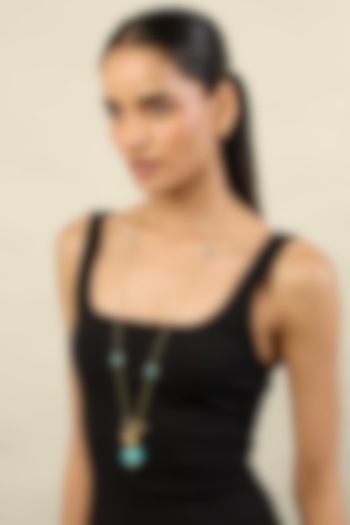 Gold Plated Crystal Zirconia & Turquoise Synthetic Stone Long Toggle Necklace by Isharya at Pernia's Pop Up Shop