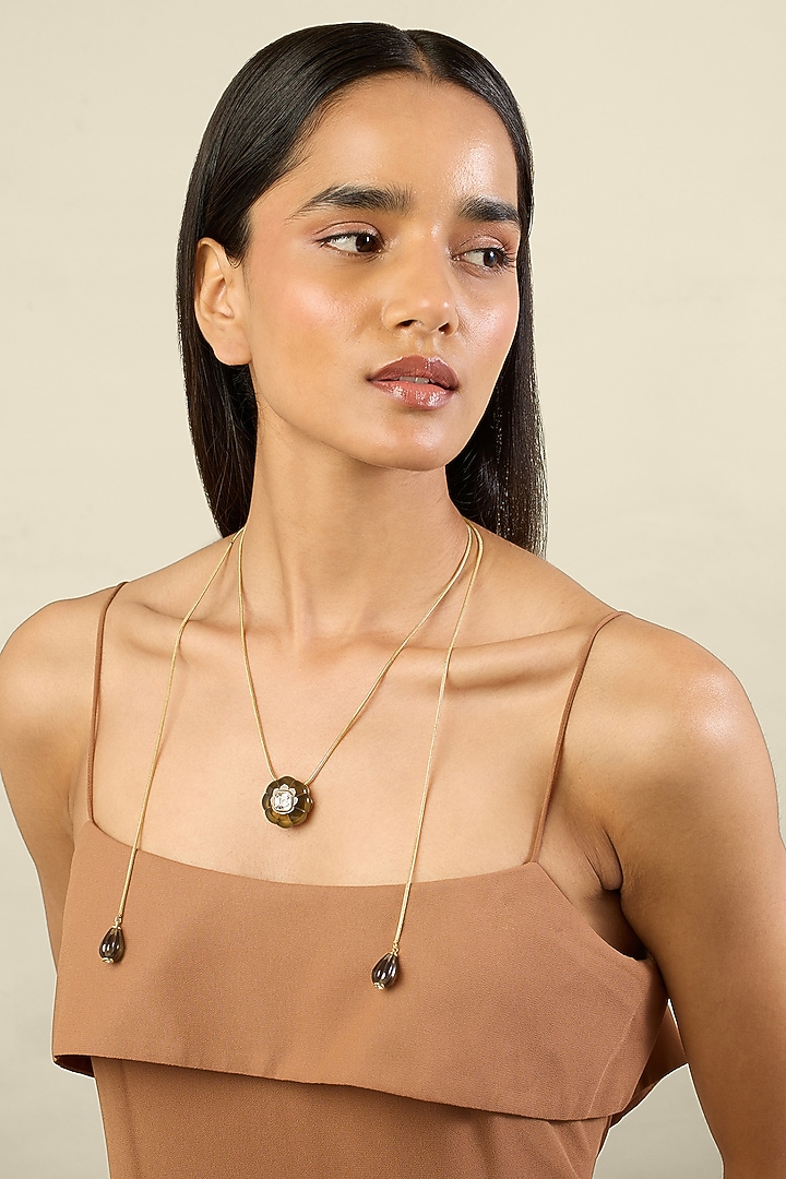 Gold Plated Crystal Zirconia & Black Stone Long Necklace by Isharya at Pernia's Pop Up Shop