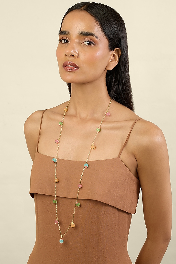 Gold Plated Crystal Zirconia & Multi-Colored Stone Long Necklace by Isharya at Pernia's Pop Up Shop