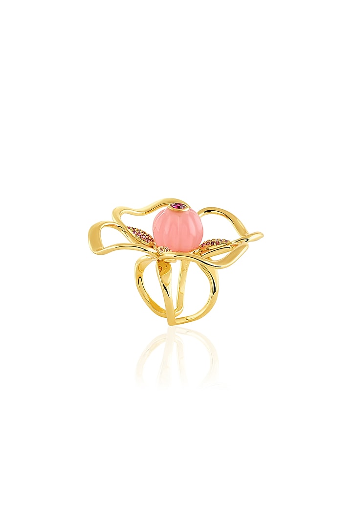 Gold Plated Crystal Zirconia & Pink Stone Ring by Isharya at Pernia's Pop Up Shop