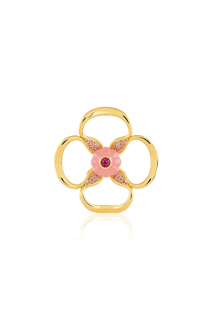 Gold Plated Crystal Zirconia & Pink Stone Ring by Isharya at Pernia's Pop Up Shop
