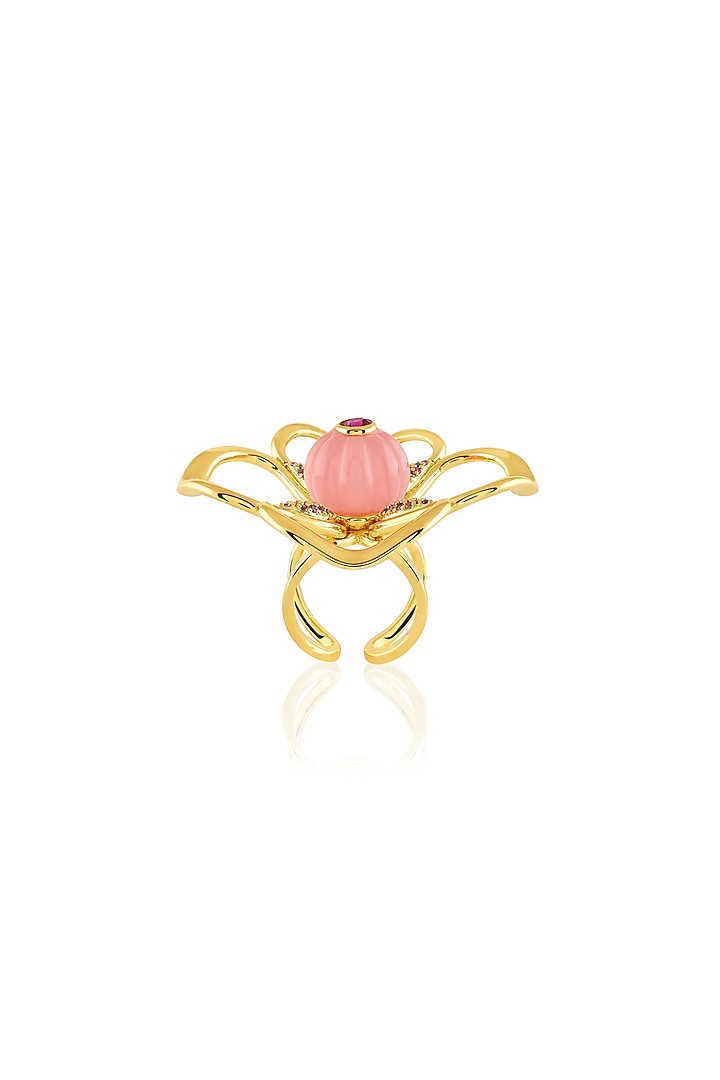 Gold Plated Crystal Zirconia & Pink Stone Ring by Isharya at Pernia's Pop Up Shop