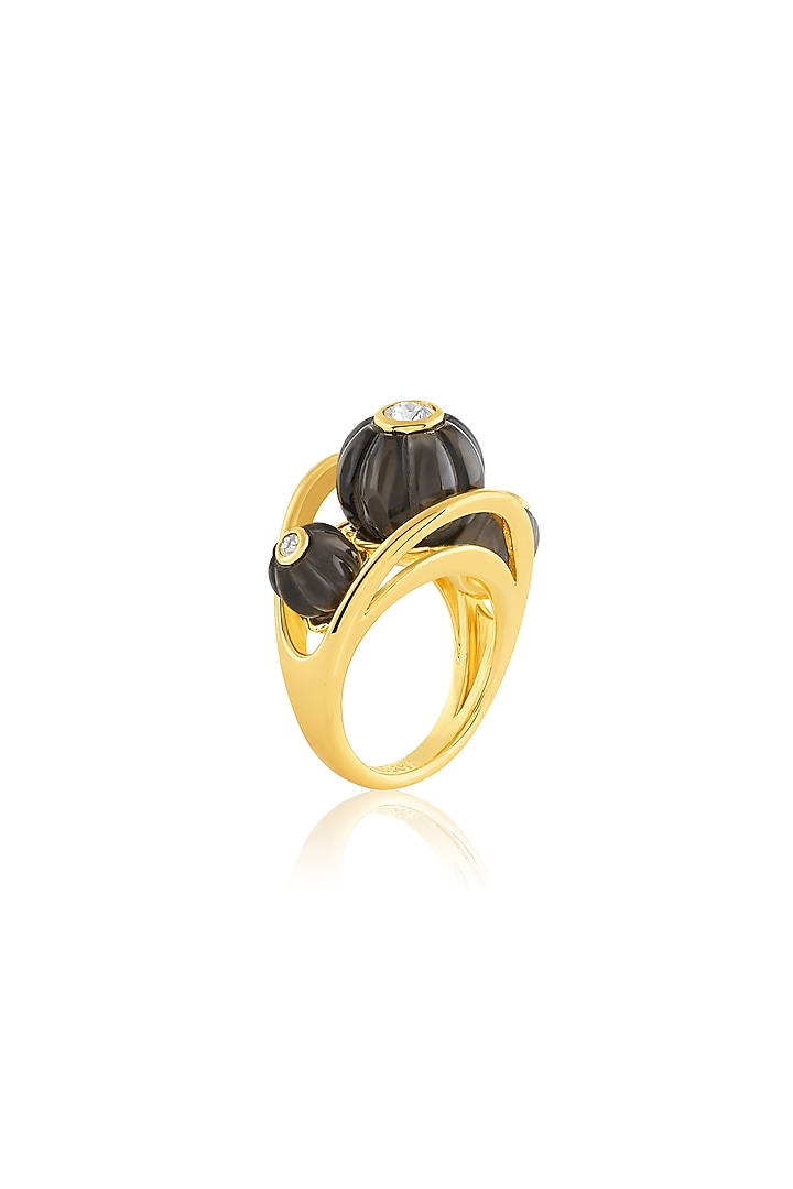 Gold Plated Crystal Zirconia & Black Stone Ring by Isharya at Pernia's Pop Up Shop