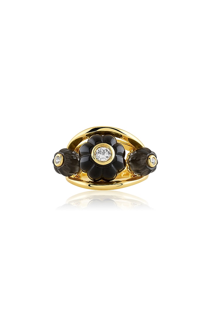 Gold Plated Crystal Zirconia & Black Stone Ring by Isharya at Pernia's Pop Up Shop