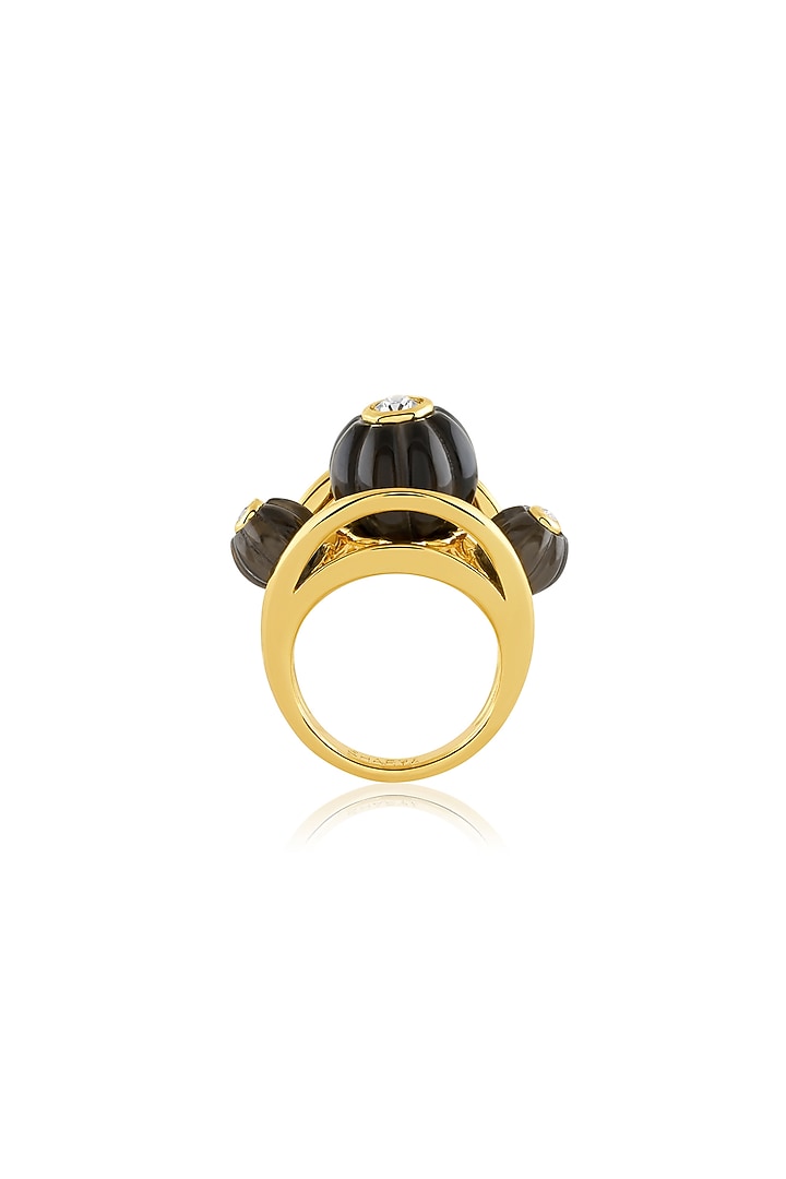 Gold Plated Crystal Zirconia & Black Stone Ring by Isharya at Pernia's Pop Up Shop