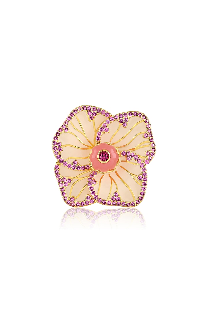 Gold Plated Crystal Zirconia & Pink Stone Ring by Isharya at Pernia's Pop Up Shop