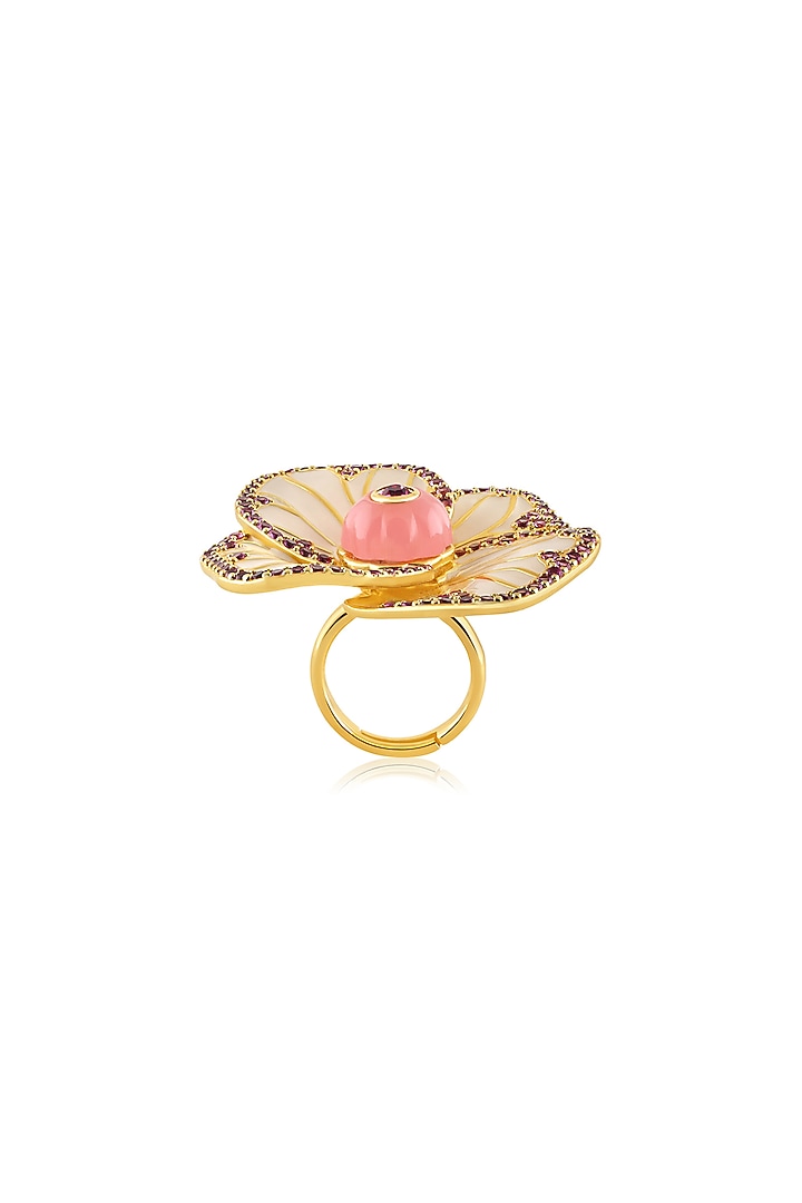 Gold Plated Crystal Zirconia & Pink Stone Ring by Isharya at Pernia's Pop Up Shop