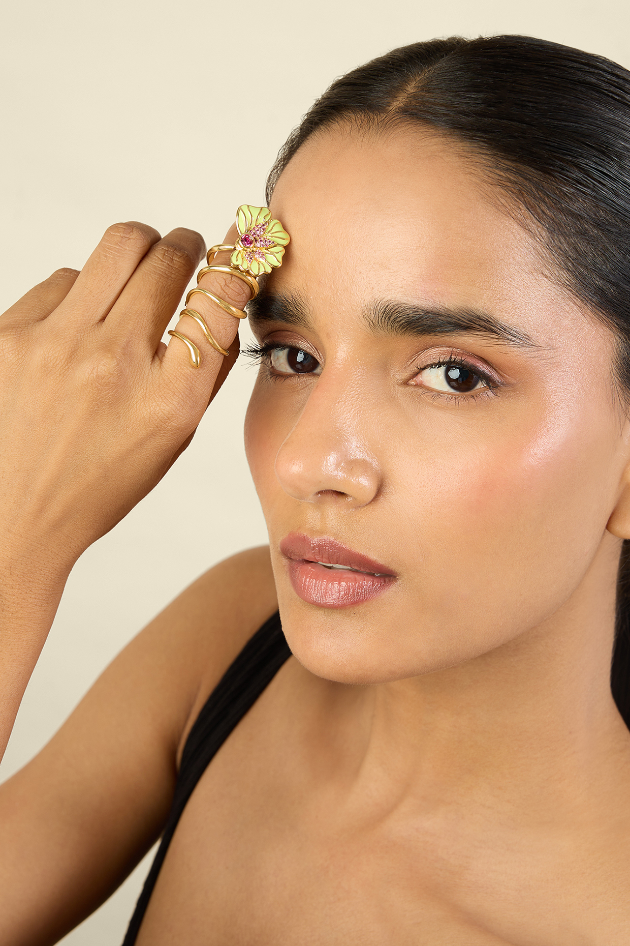 Gold Plated Crystal Zirconia Floral Ring by Isharya at Pernia's Pop Up Shop