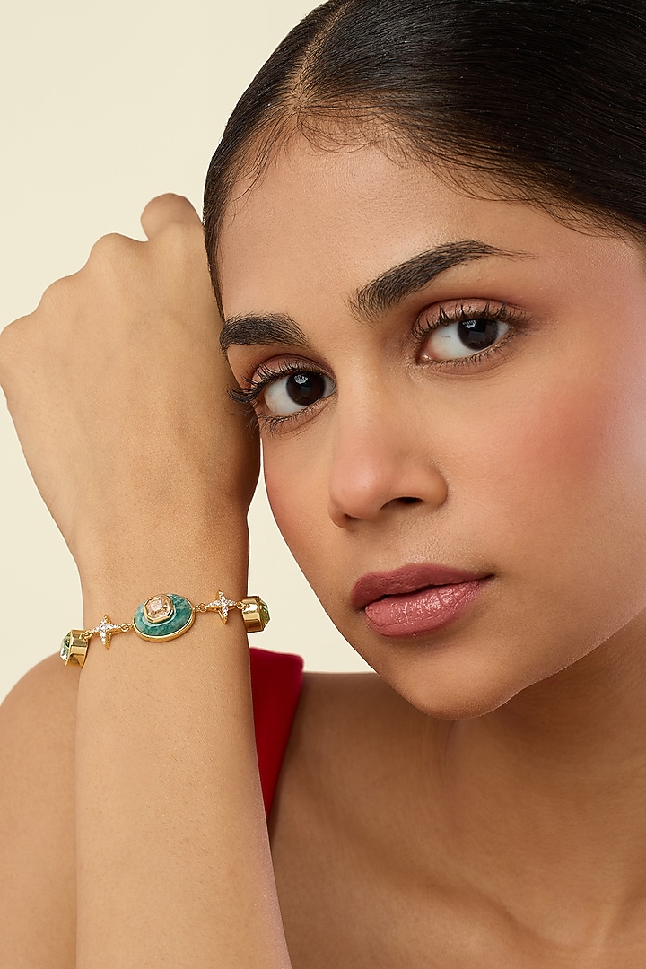 Gold Plated Amazonite & Crystal Bracelet by Isharya at Pernia's Pop Up Shop