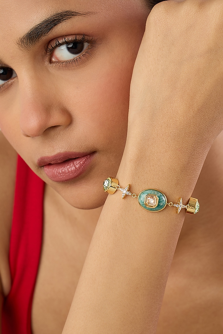 Gold Plated Amazonite & Crystal Bracelet by Isharya at Pernia's Pop Up Shop