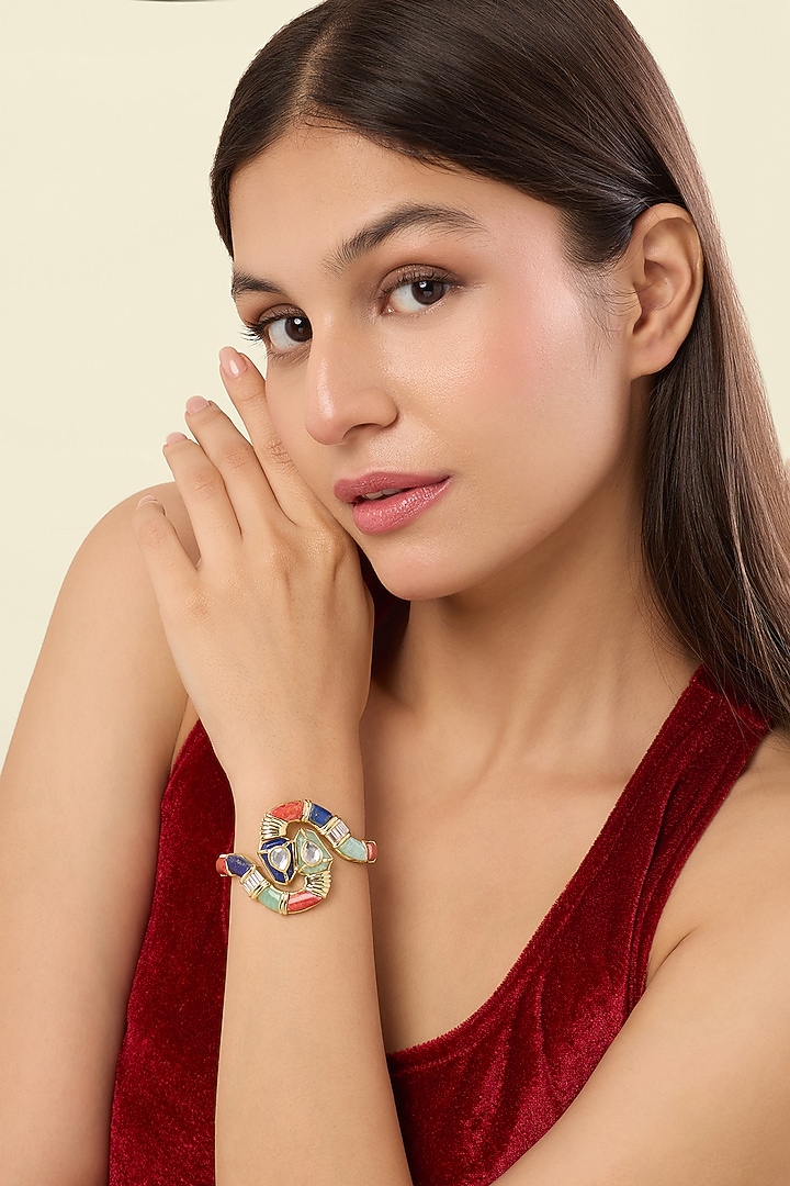 Gold Plated Amazonite & Crystal Cuff Bracelet by Isharya at Pernia's Pop Up Shop