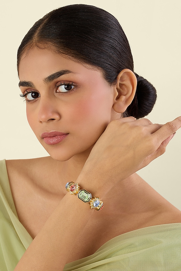 Gold Plated Multi-Colored Crystal Statement Bracelet by Isharya at Pernia's Pop Up Shop