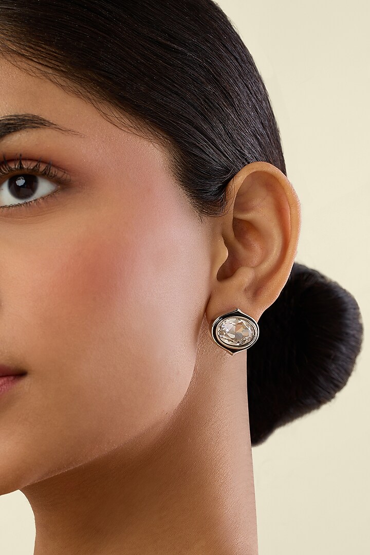Gold Plated White Crystal Stud Earrings by Isharya at Pernia's Pop Up Shop