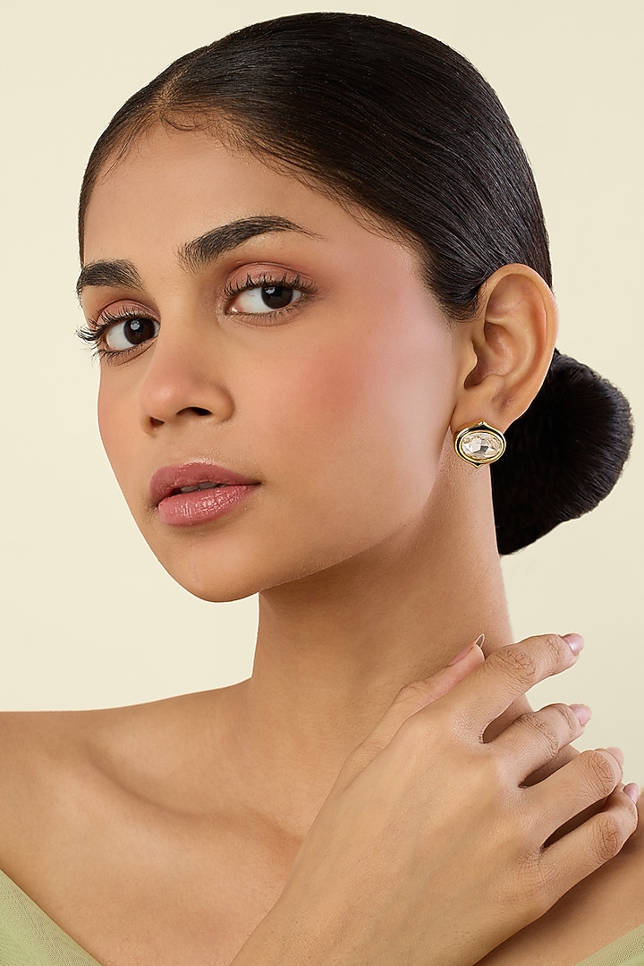 Gold Plated White Crystal Stud Earrings by Isharya at Pernia's Pop Up Shop