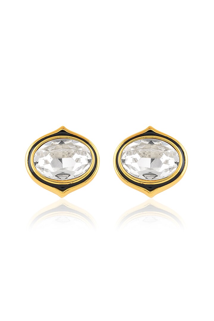 Gold Plated White Crystal Stud Earrings by Isharya at Pernia's Pop Up Shop