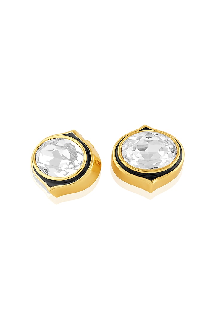 Gold Plated White Crystal Stud Earrings by Isharya at Pernia's Pop Up Shop