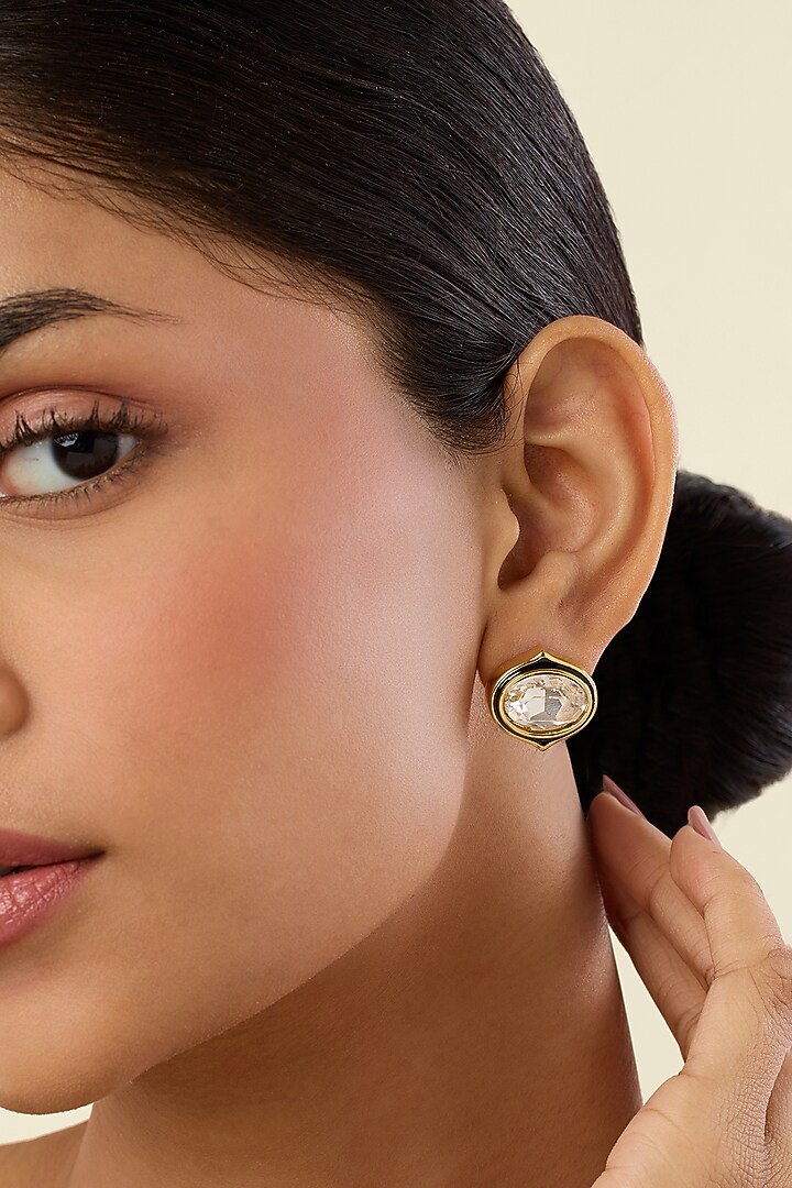 Gold Plated White Crystal Stud Earrings by Isharya at Pernia's Pop Up Shop