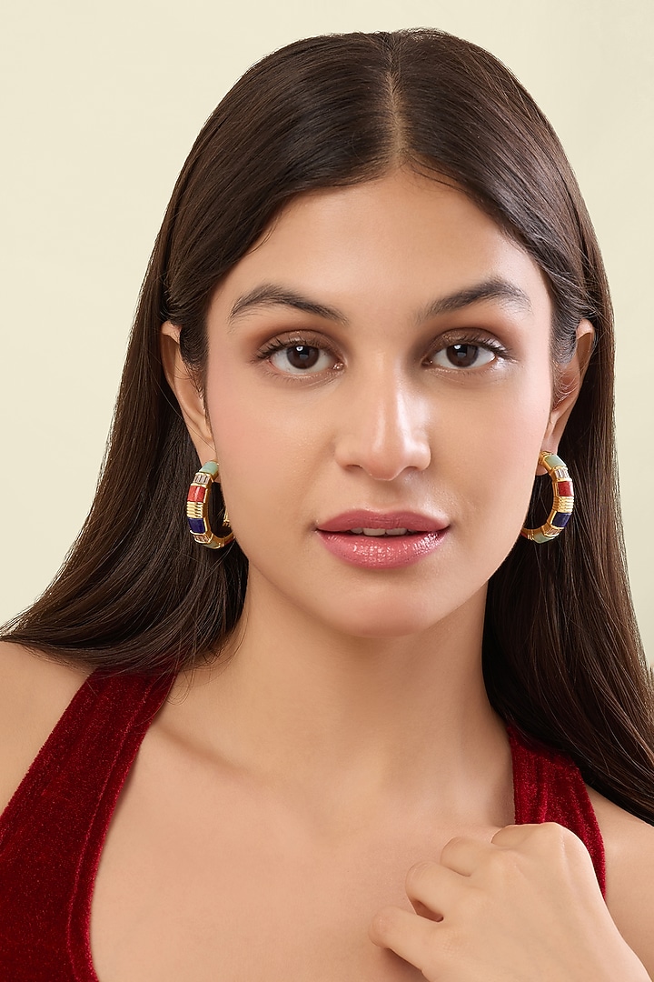 Gold Plated Amazonite & Lapis Lazuli Hoop Earrings by Isharya at Pernia's Pop Up Shop