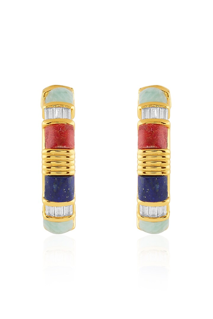 Gold Plated Amazonite & Lapis Lazuli Hoop Earrings by Isharya at Pernia's Pop Up Shop