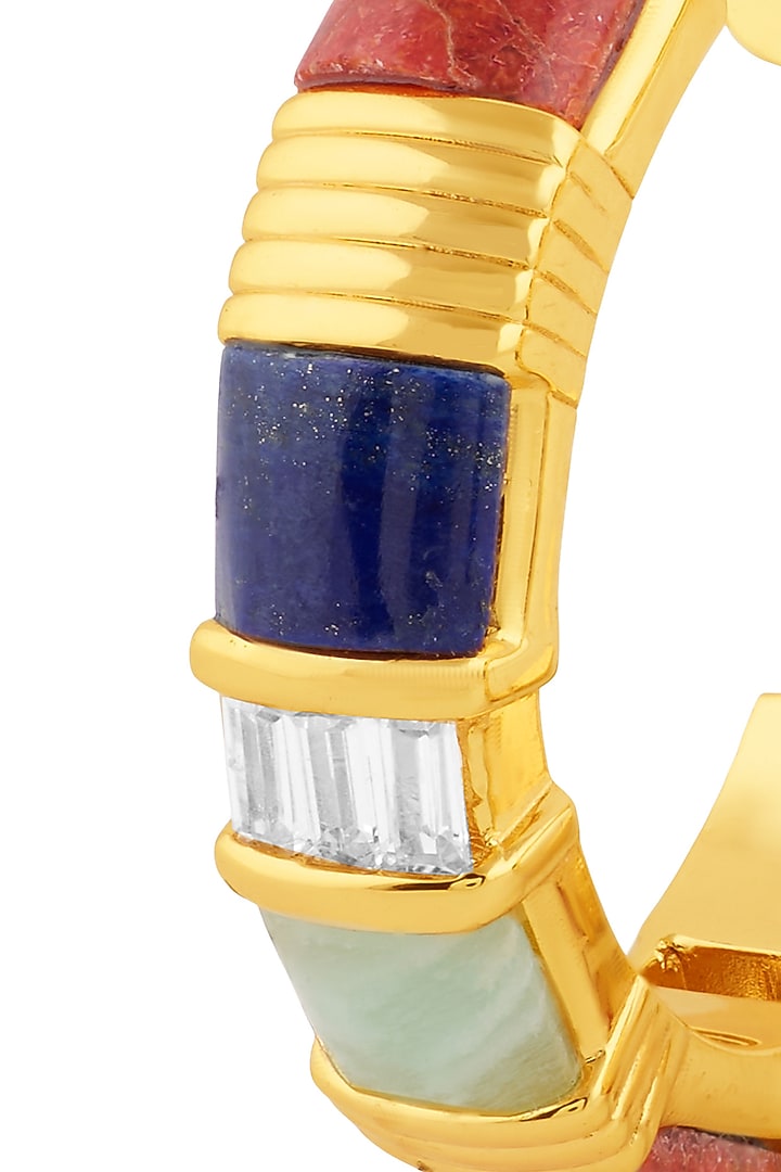 Gold Plated Amazonite & Lapis Lazuli Hoop Earrings by Isharya at Pernia's Pop Up Shop