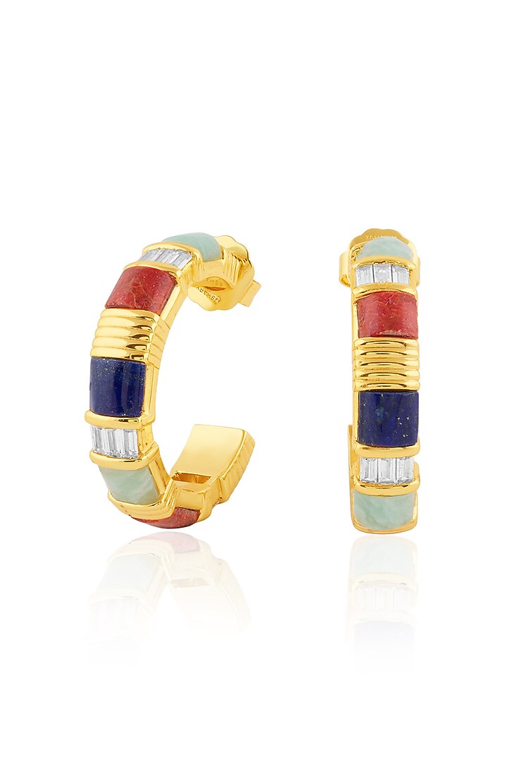 Gold Plated Amazonite & Lapis Lazuli Hoop Earrings by Isharya at Pernia's Pop Up Shop
