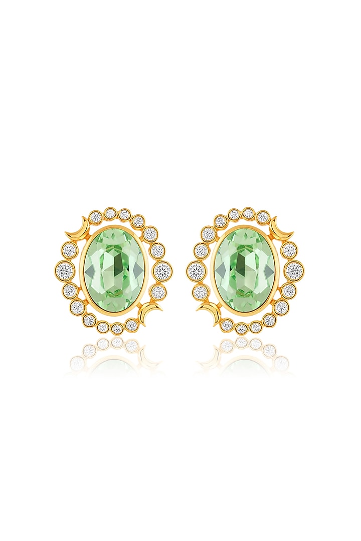 Gold Plated Green Crystal Stud Earrings by Isharya at Pernia's Pop Up Shop