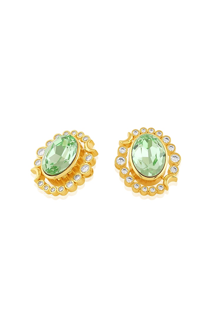 Gold Plated Green Crystal Stud Earrings by Isharya at Pernia's Pop Up Shop