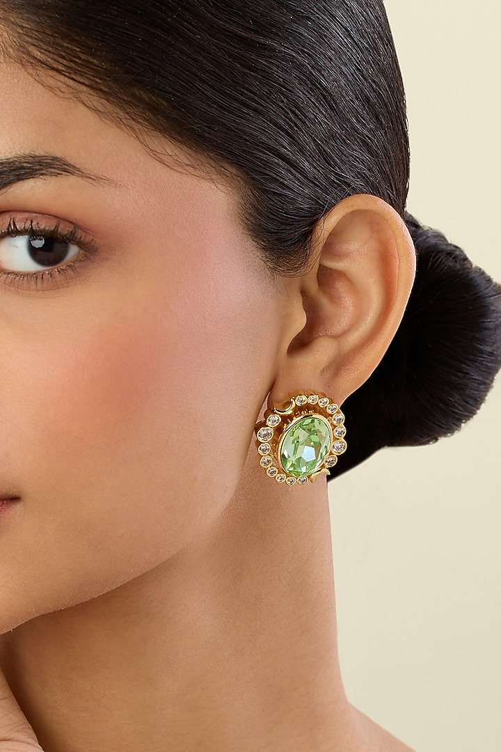 Gold Plated Green Crystal Stud Earrings by Isharya at Pernia's Pop Up Shop