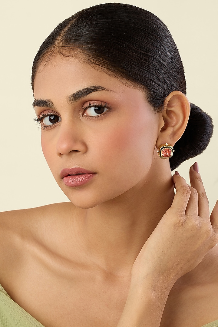Gold Plated Red Crystal Stud Earrings by Isharya at Pernia's Pop Up Shop