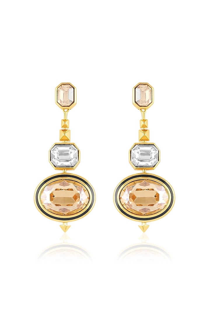 Gold Plated Yellow Crystal Dangler Earrings by Isharya at Pernia's Pop Up Shop