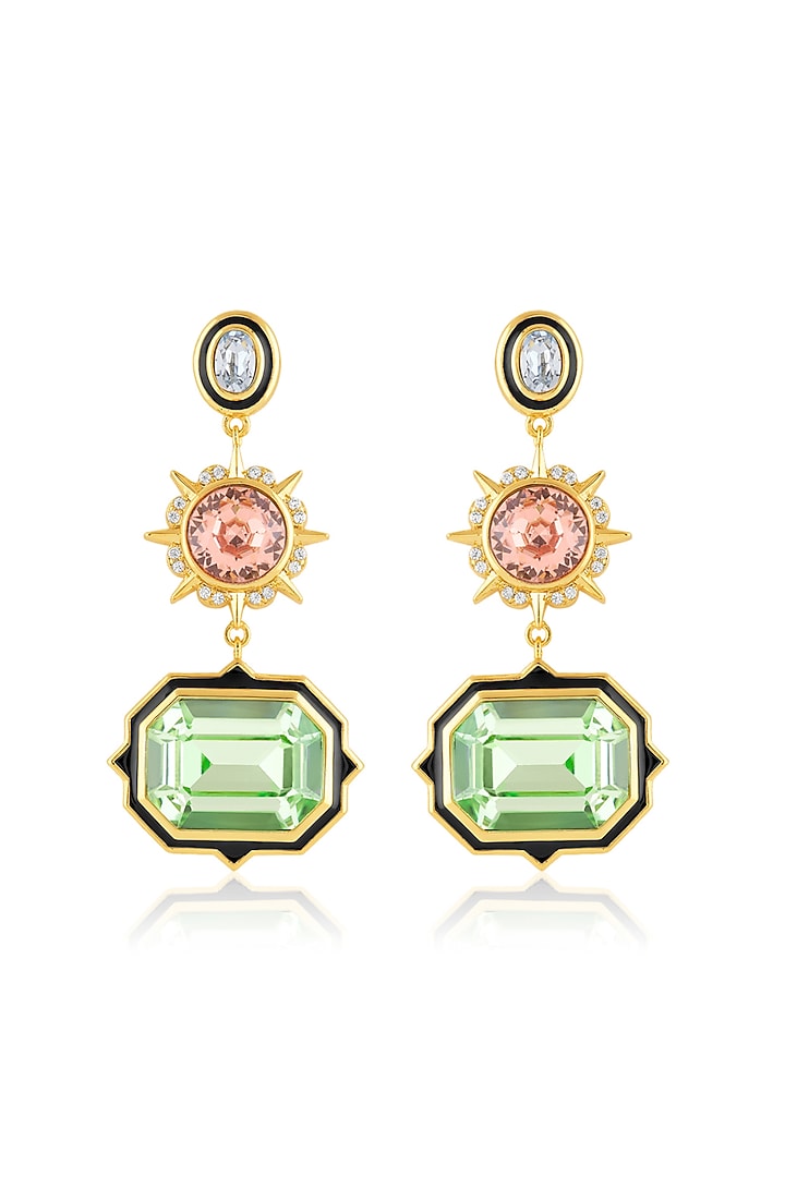 Gold Plated Multi-Colored Crystal Dangler Earrings by Isharya at Pernia's Pop Up Shop