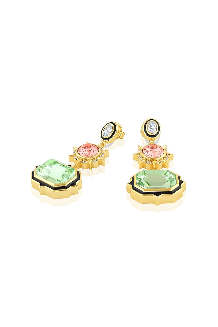 Gold Plated Multi-Colored Crystal Dangler Earrings by Isharya at Pernia's Pop Up Shop