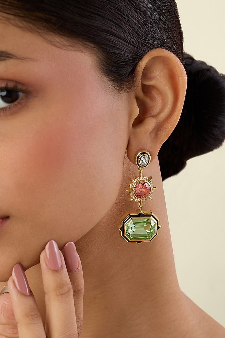 Gold Plated Multi-Colored Crystal Dangler Earrings by Isharya at Pernia's Pop Up Shop