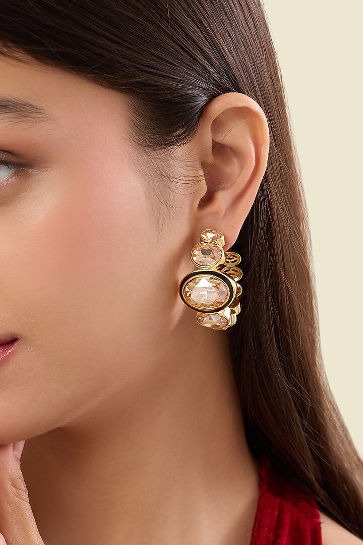 Gold Plated Yellow Crystal Hoop Earrings by Isharya at Pernia's Pop Up Shop
