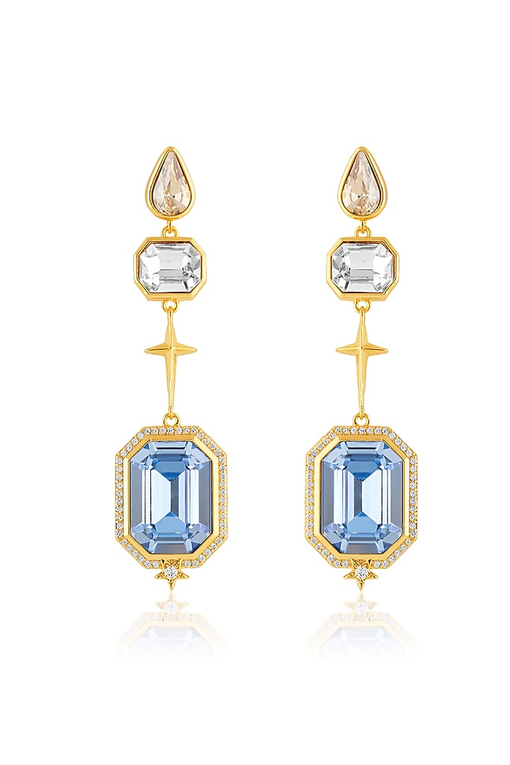 Gold Plated Multi-Colored Crystal Dangler Earrings by Isharya at Pernia's Pop Up Shop