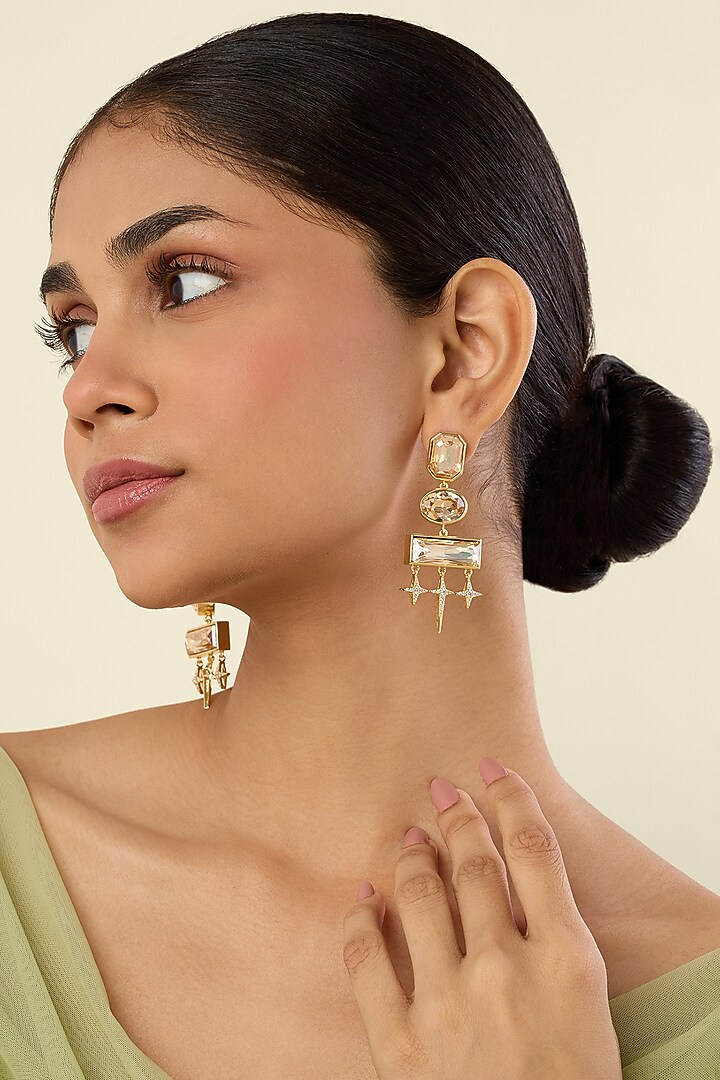 Gold Plated Yellow Crystal Dangler Earrings by Isharya at Pernia's Pop Up Shop