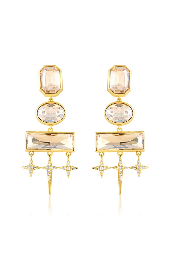 Gold Plated Yellow Crystal Dangler Earrings by Isharya at Pernia's Pop Up Shop