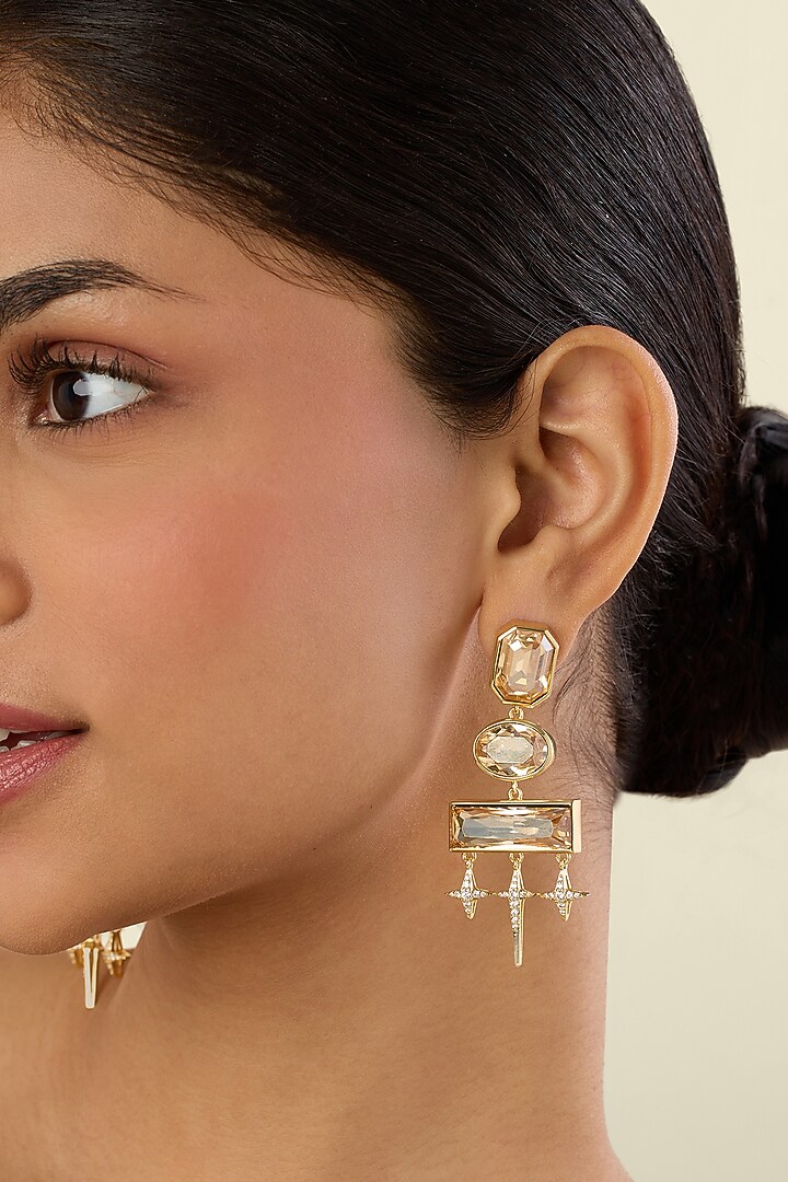 Gold Plated Yellow Crystal Dangler Earrings by Isharya at Pernia's Pop Up Shop