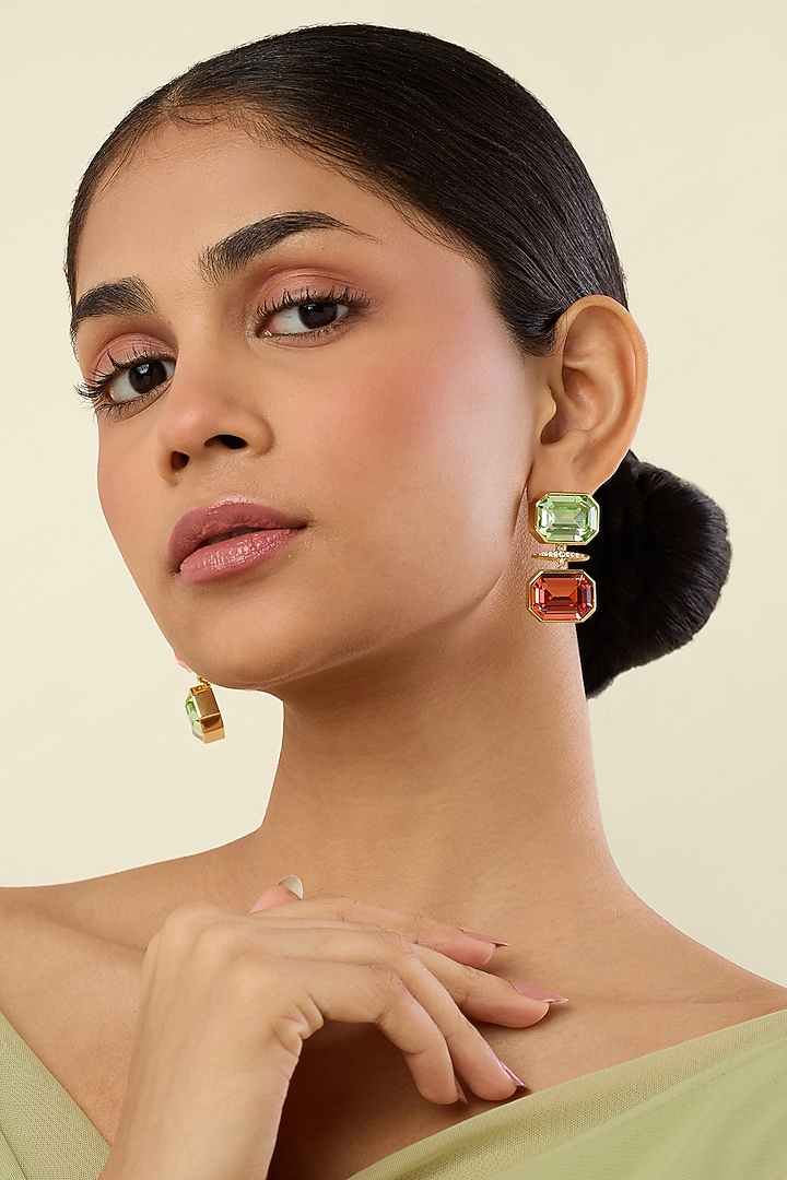Gold Plated Multi-Colored Crystal Dangler Earrings by Isharya at Pernia's Pop Up Shop