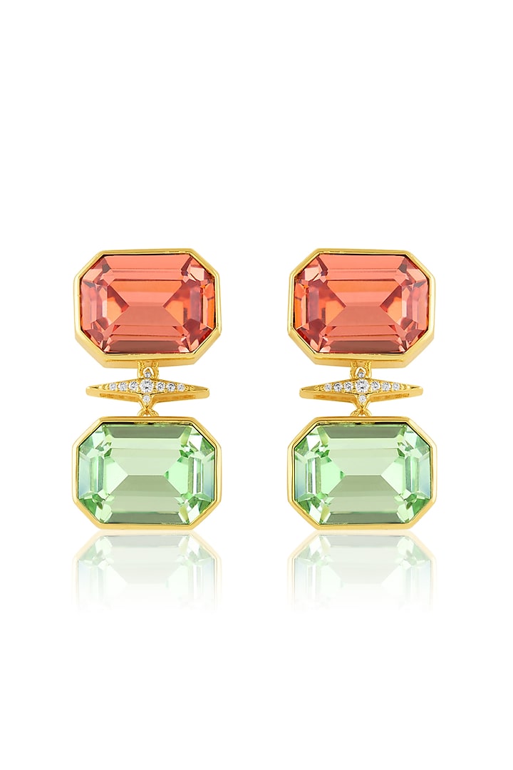 Gold Plated Multi-Colored Crystal Dangler Earrings by Isharya at Pernia's Pop Up Shop