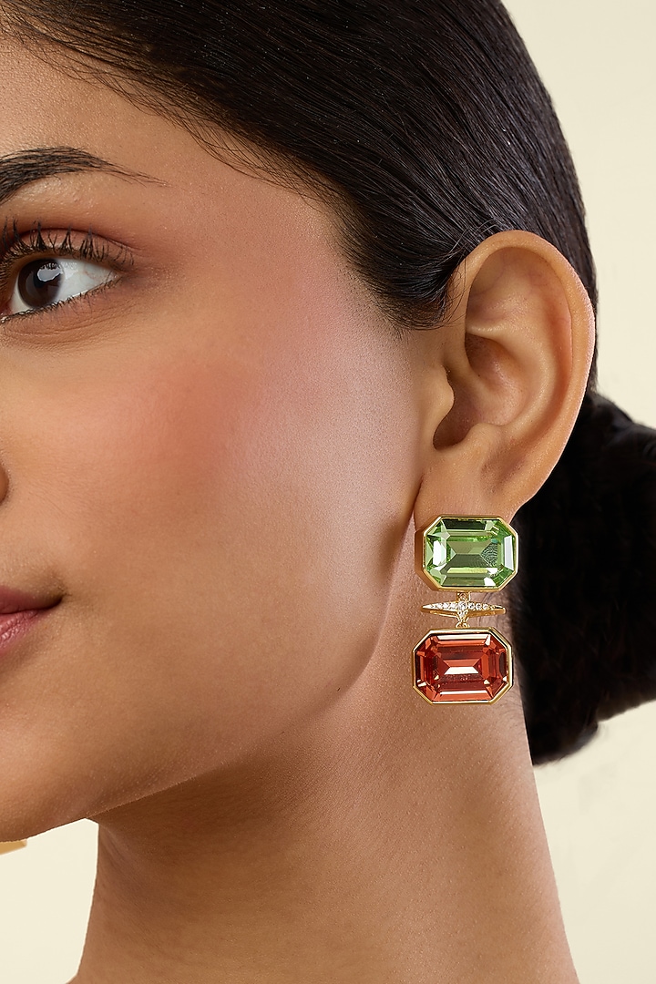 Gold Plated Multi-Colored Crystal Dangler Earrings by Isharya at Pernia's Pop Up Shop