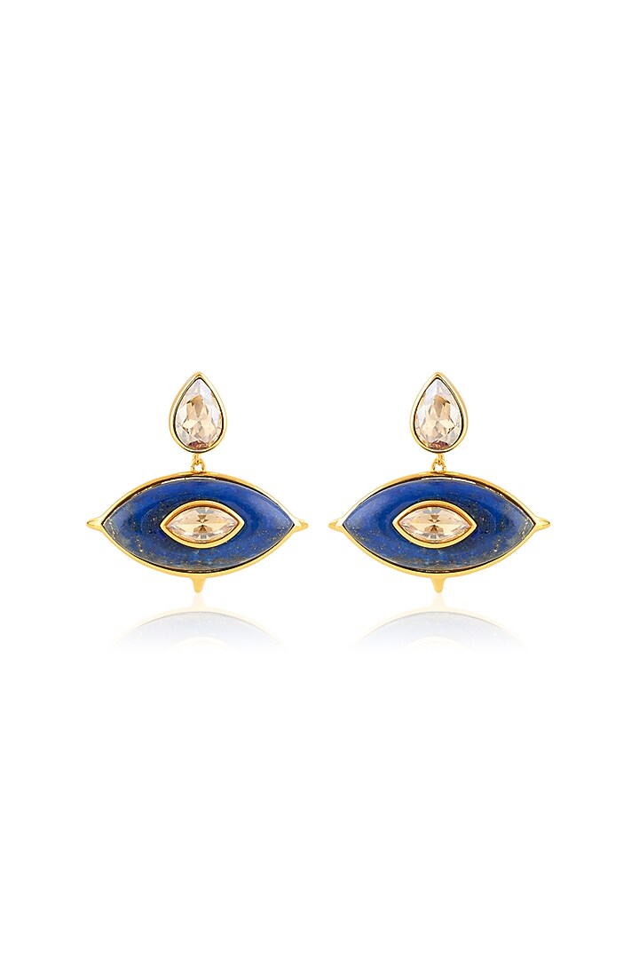 Gold Plated Crystal & Lapis Lazuli Dangler Earrings by Isharya at Pernia's Pop Up Shop