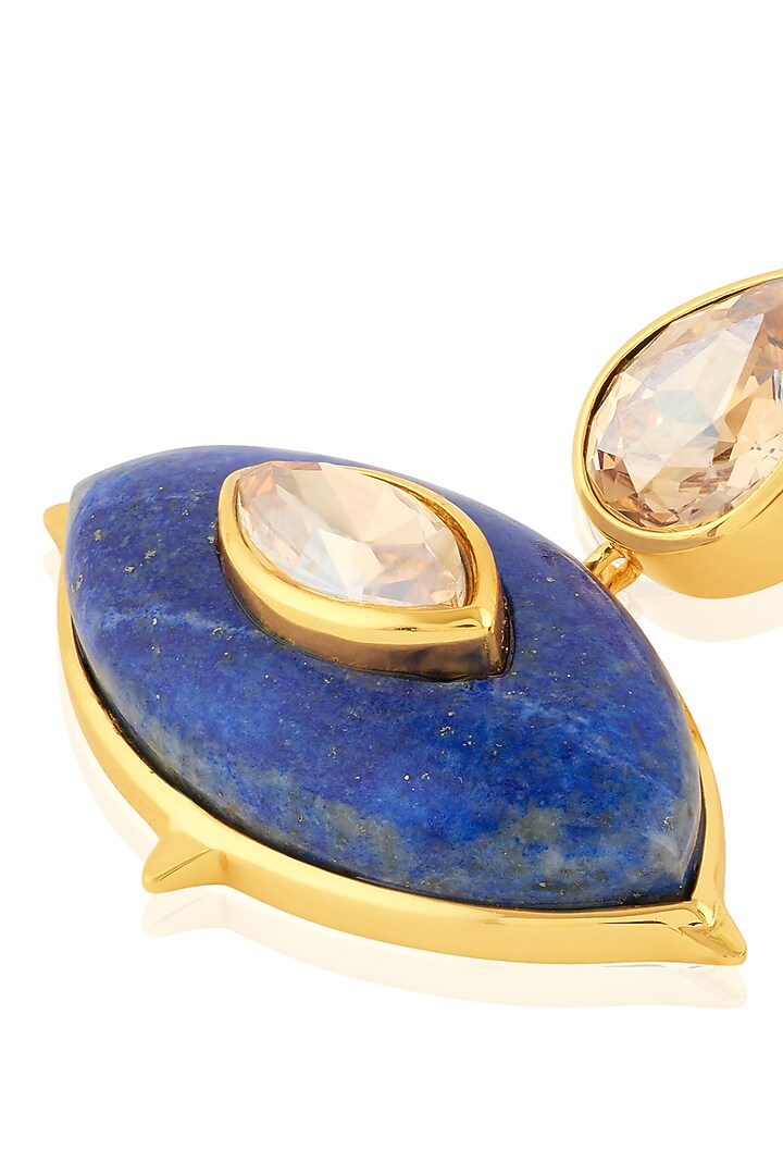 Gold Plated Crystal & Lapis Lazuli Dangler Earrings by Isharya at Pernia's Pop Up Shop