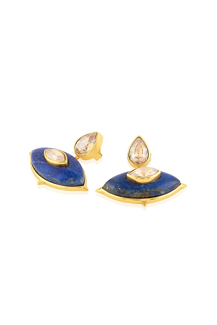 Gold Plated Crystal & Lapis Lazuli Dangler Earrings by Isharya at Pernia's Pop Up Shop