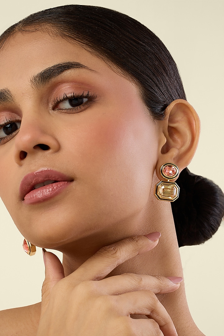 Gold Plated Multi-Colored Crystal Dangler Earrings by Isharya at Pernia's Pop Up Shop