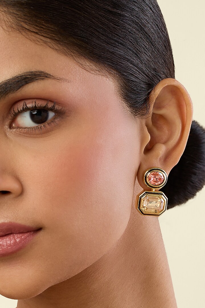 Gold Plated Multi-Colored Crystal Dangler Earrings by Isharya at Pernia's Pop Up Shop
