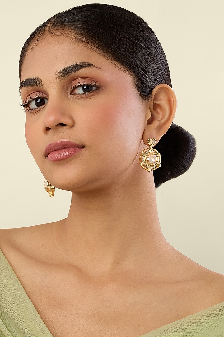 Gold Plated Yellow Crystal Dangler Earrings by Isharya at Pernia's Pop Up Shop