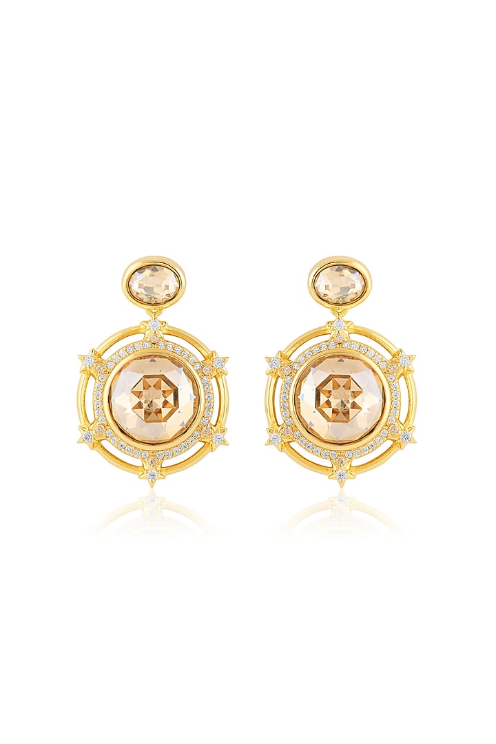 Gold Plated Yellow Crystal Dangler Earrings by Isharya at Pernia's Pop Up Shop